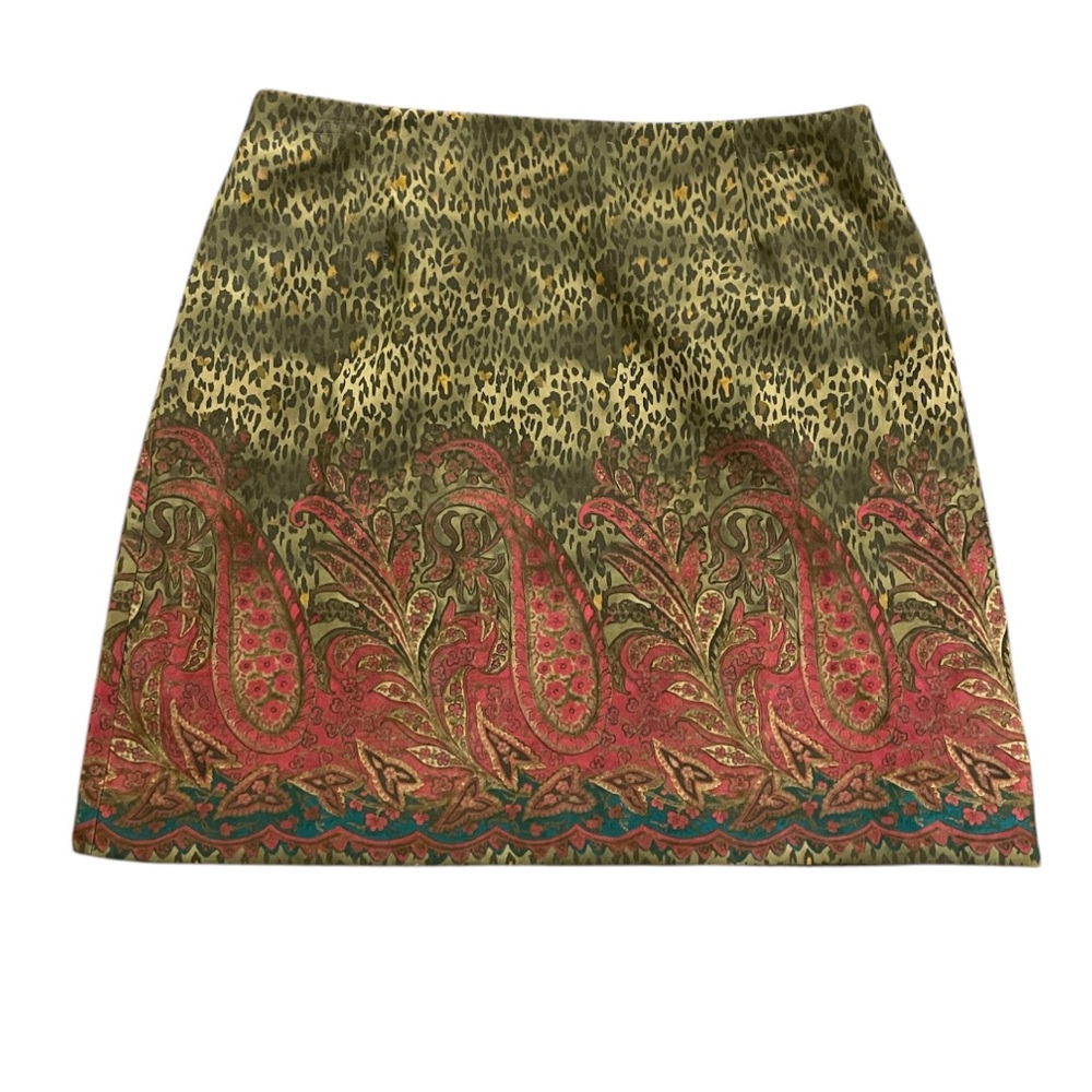 90s Y2K Cache Leopard & Paisley Print Lined Mini Skirt Size 10